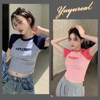 Yuyureal เสื้อยืดครอบตัดสตรี babytee เสื้อยืดผู้หญิง super personality