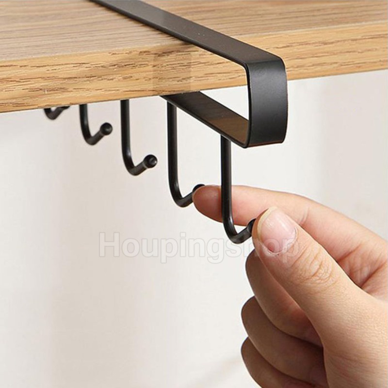 ชั้นวางของเหล็ก แบบ 6 ตะขอ ไม่ต้องเจาะ สําหรับห้องครัว ตู้เสื้อผ้า - รูปที่ 4