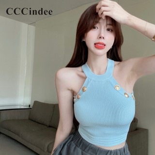 Cccindee เสื้อกล้ามลําลอง ผ้าถัก สีพื้น ทรงสลิมฟิต แฟชั่นใหม่ สําหรับสตรี 2023