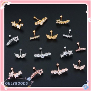 ONLY 1PC Fashion Punk Rock Silver Gold  Rose Gold Color Star Flower Wings Girls CZ Ear Piercing