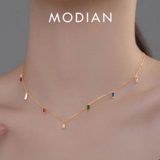 Modian สร้อยคอโซ่ยาว เงินสเตอร์ลิง 925 ประดับเพทาย ยิปโซ สีรุ้ง เครื่องประดับแฟชั่น สําหรับผู้หญิง