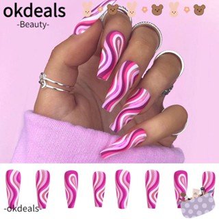 OKDEALS เล็บปลอม รูปนักบัลเล่ต์ อุปกรณ์สําหรับตกแต่งเล็บ จํานวน 24 ชิ้น ต่อกล่อง