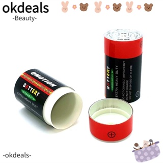 OKDEALS กล่องเก็บกุญแจ 2 ชิ้น, กุญแจซ่อนพลาสติก, กล่องยาปลอม รูปทรงแบตเตอรี่ สีแดง สําหรับผู้ใหญ่ / เด็ก