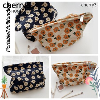 CHERRY3 กระเป๋าเครื่องสําอาง ผ้าลูกฟูก แบบพกพา สําหรับเดินทาง