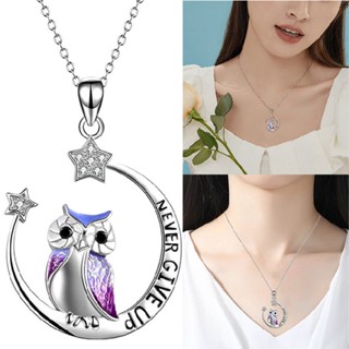 New 1pc Owl Pendant Necklace Moon Star Never Give Up Jewelry Gift for Ladies