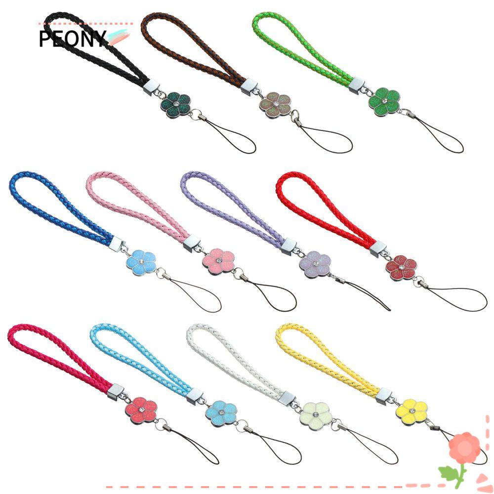 Peony สายคล้องโทรศัพท์มือถือ หนัง PU จี้ใบไม้สี่แฉก ลายดอกไม้ กันหาย