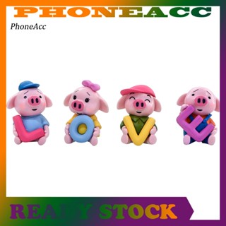 Phoneacc โมเดลฟิกเกอร์ รูปหมูน่ารัก ขนาดเล็ก สําหรับตกแต่งสวน โต๊ะ รถยนต์ 4 ชิ้น