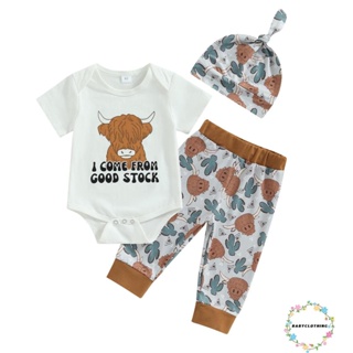 Babyclothes- ชุดรอมเปอร์ แขนสั้น คอกลม พิมพ์ลายตัวอักษร และกางเกงขายาว หมวก แฟชั่นฤดูร้อน สําหรับเด็กผู้ชาย 3 ชิ้น