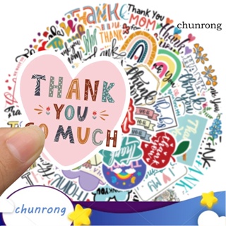 Chunrong สติกเกอร์ฟิล์ม PVC ผิวด้าน ลายการ์ตูน Thank You กันน้ํา มีกาวในตัว ใช้ซ้ําได้ สําหรับติดตกแต่งกีตาร์ สเก็ตบอร์ด 50 ชิ้น ต่อชุด