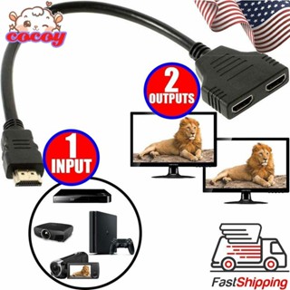 cocoy HDMI-compatible Splitter 1 Input Male To 2 Output Female Port Cable Adapter Adapter Converter 1080p For Games, Videos, Multimedia Devices.