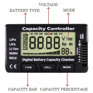 เครื่องทดสอบความจุแบตเตอรี่ดิจิทัล LCD LiPo Li-lon NiMH 7 CellMeter8 2-8S 4-8S