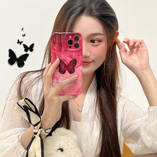 เคสป้องกันโทรศัพท์มือถือ ลายผีเสื้อ สีชมพู สําหรับ Apple iPhone 13pro 14 13 12 11 Pro Max XS XR 6 8 7 Plus 11 12