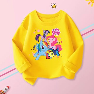 เสื้อยืดแขนยาว ผ้าฝ้าย พิมพ์ลาย My Little Pony แฟชั่นฤดูใบไม้ร่วง และฤดูหนาว สําหรับเด็กผู้หญิง 5 6 7 8-12 ปี 2023