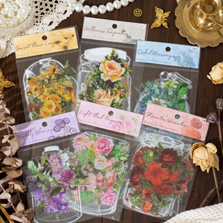 Qouzmo สติกเกอร์ฉลาก PET ลายดอกไม้ สไตล์วินเทจ 24 ชิ้น ต่อแพ็ก [Flower Dream Glass Series] สําหรับตกแต่งสมุดไดอารี่ อัลบั้ม งานฝีมือ เครื่องเขียน โรงเรียน สํานักงาน diy