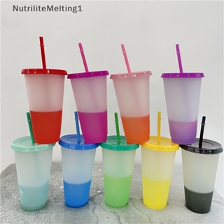 [NutriliteMelting1] แก้วน้ําพลาสติก เปลี่ยนสีได้ พร้อมฝาปิด และหลอด 23.6 ออนซ์ ใช้ซ้ําได้ สําหรับเด็ก และผู้ใหญ่ 10 ชิ้น [TH]