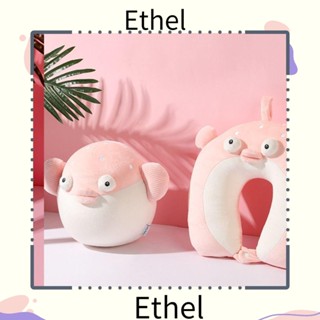 Ethel1 2-in-1 หมอนรองคอ ผ้ากํามะหยี่คริสตัล รูปตัว U ลายการ์ตูนปลา สําหรับผู้หญิง