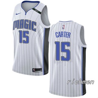 【Swingman】ใหม่ ของแท้ NBA Orlando Magic สําหรับผู้ชาย #15 เสื้อกีฬาแขนสั้น ลายทีม Vince Carter Jersey สีขาว