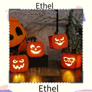 Ethel1 โคมไฟฟักทอง LED รูปฟักทอง เรืองแสง แบบพกพา พร้อมด้ามจับ สําหรับงานปาร์ตี้