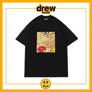 เสื้อยืดแขนสั้น ผ้าฝ้าย ทรงหลวม ลาย Drew smiley face สไตล์อเมริกัน สตรีท สําหรับผู้ชาย และคู่รัก