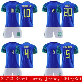 เสื้อกีฬาแขนสั้น ลายทีมชาติฟุตบอล Brazil Away ViniJR Casemiro Neymar Erika 22-23 ชุด 2 ชิ้น ต่อชุด