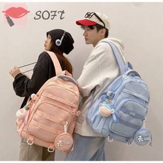 Softness กระเป๋าเป้สะพายหลัง ผ้าไนล่อน กันน้ํา ความจุขนาดใหญ่ พร้อมกระเป๋ากุญแจ 6 สี สําหรับเด็ก ผู้ใหญ่ คู่รัก เดินทาง