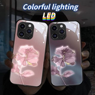 เคสโทรศัพท์มือถือกระจก ลายดอกไม้ มีไฟกระพริบ LED สําหรับ iPhone 14Promax 14Plus 13Promax 12ProMax 7plus 8plus XR XS X XSMAX 11ProMax 11pro