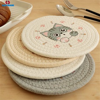 ลายแมวฉนวนกันความร้อนกันลื่นเสื่อปูโต๊ะฉนวน Placemat ถ้วยชามเสื่อปูโต๊ะสำหรับรับประทานอาหารซินเทีย