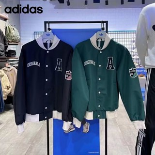 Adidas เสื้อแจ็กเก็ตเบสบอลลําลอง ปักลาย ทรงหลวม ของแท้ 100% แฟชั่นสําหรับผู้ชาย