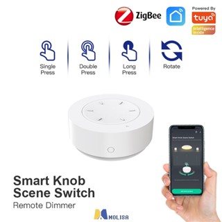 Zigbee Tuya สมาร์ทลูกบิดปุ่มฉากสวิทช์ไร้สายสุ่มสติ๊กเกอร์สมาร์ทบ้านลดแสงฉากสวิทช์ MOLISA MOLISA