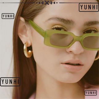 Yunhi แว่นกันแดด UV400 ทรงสี่เหลี่ยมผืนผ้า สไตล์พังก์ วินเทจ