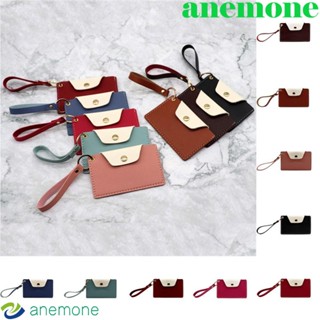 Anemone กระเป๋าใส่บัตร กระดุมแป๊ก สีพื้น สไตล์เกาหลี บาง กระเป๋าใส่บัตร กระเป๋าใส่บัตร ลําลอง กระเป๋าคลัทช์ ใบสั้น กระเป๋าใส่เหรียญ ผู้หญิง