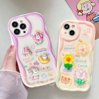 Cute Cream Edge OPPO Reno 10Pro+ 8T 8 5G 7Z 8Z 7 4G 6 6Z 5Z 5F 5Lite 5 6Lite 4 A94 A93 A78 A77 A17 A17K A16 A16K A16S A16E A74 A95 A55 A54 A15 A15S A52 A72 A92 A53 A33 2020 A31 Cartoon 3D Doll Bear Rabbbit Duck Flower Rainbow Soft Phone Case 1NY 07