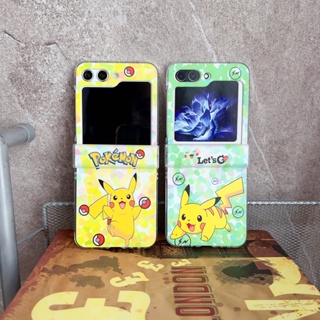 เคสโทรศัพท์มือถือ PC แข็ง กันกระแทก ลายการ์ตูนโปเกม่อน ปิกาจูน่ารัก พร้อมสายโซ่คล้อง สําหรับ Samsung Galaxy Z Flip5 5G 3in1 Z Flip4 Z Flip 3