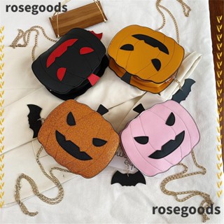 Rosegoods1 กระเป๋าสะพายข้าง หนัง PU ลายฟักทอง ค้างคาว ฮาโลวีน เรโทร สําหรับผู้หญิง