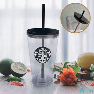 Starbuck พลาสติกใส Strawcup Cold Cup Black Straw 470ml /710ml Mug Plastic Water Bottle TH1