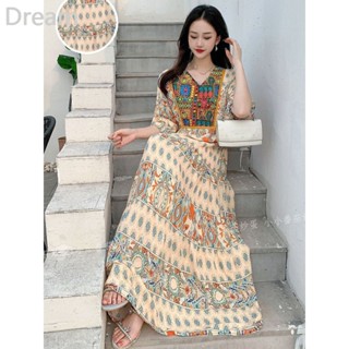 Retro Thailand travel long dress long dress floral cotton embroidery Beach Skirt