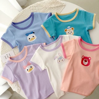 [Aria] เสื้อยืดคอกลม แขนสั้น ผ้าเรยอน ลายการ์ตูนน่ารัก แบบเรียบ