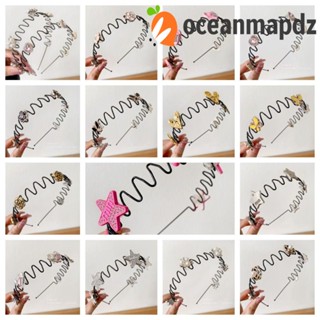 Oceanmapdz ที่คาดผม โลหะผสม สีดํา ลายดอกไม้ ดาว อินเทรนด์ กันลื่น ล้างหน้า