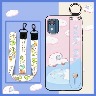 Cartoon Fashion Design Phone Case For Nokia C02/TA-1522 Kickstand Lanyard ring Back Cover Waterproof Shockproof Wrist Strap