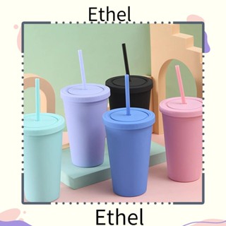 Ethel1 ขวดกาแฟ แบบสองชั้น พกพาง่าย พร้อมหลอดดูด