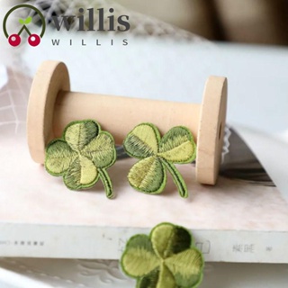 Willis แผ่นแพทช์สติกเกอร์ ลายใบโคลเวอร์สี่แฉก สีเขียว สําหรับติดตกแต่งเสื้อผ้า 10 ชิ้น