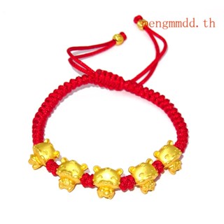 Mengt สร้อยข้อมือเชือก สีแดง ปรับได้ ลายราศีสัตว์ เสือ สไตล์จีน