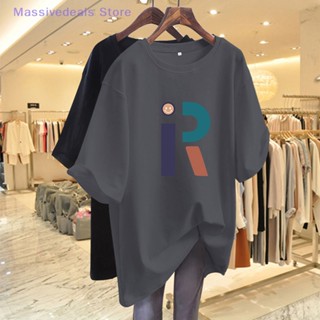 Massivedeals เสื้อยืดลําลอง แขนสั้น คอกลม พิมพ์ลายตัวอักษร ทรงหลวม แฟชั่นฤดูร้อน สําหรับสตรี