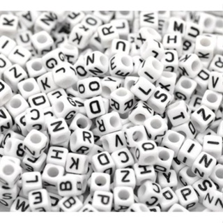 100 / 200 / 500 / 1000 Pcs Fashion Mixed White Acyrlic Letter Cube Beads 6x6mm Clearance sale