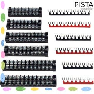 Pista บล็อกเทอร์มินัล 600V 25A 8 10 12 ตําแหน่ง แถบกั้นจัมเปอร์ แถวคู่ สีดํา และสีแดง พร้อมแถบครอบ สําหรับวิศวกรรมไฟฟ้า 6 ชุด