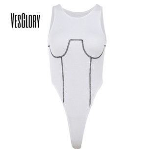 Vesglory เสื้อครอปท็อป คอกลม เอวสูง ทรงสลิมฟิต สีคอนทราสต์ แฟชั่นสําหรับผู้หญิง 2023