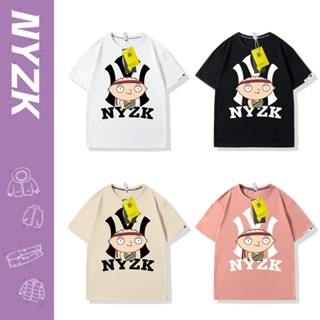 Nyzk เสื้อยืดลําลอง แขนสั้น คอกลม ผ้าฝ้าย พิมพ์ลายการ์ตูน แฟชั่นฤดูร้อน สําหรับผู้ชาย