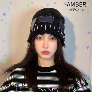 Amber หมวกบักเก็ต ผ้าถัก แบบหนา ให้ความอบอุ่น แฟชั่นฤดูใบไม้ร่วง ฤดูหนาว