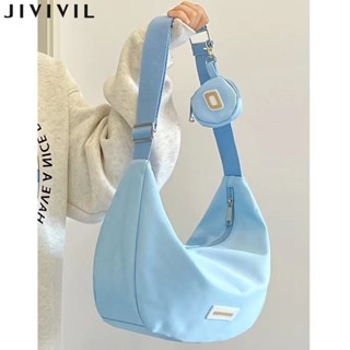 JIVIVILกระเป๋าทรงขนมจีบไนลอนสตรีกระเป๋าสะพายสีทึบ