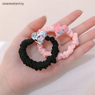 Onem ยางรัดผมหางม้า ผ้าไหมนิ่ม ยืดหยุ่น ลายหัวใจน่ารัก สีดํา สีชมพู ขนาดใหญ่ สําหรับเด็กผู้หญิง